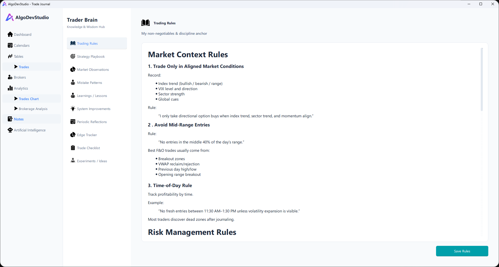 Trade Journal Settings